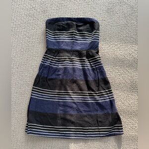 Old Navy Black and Blue Striped Strapless Dress